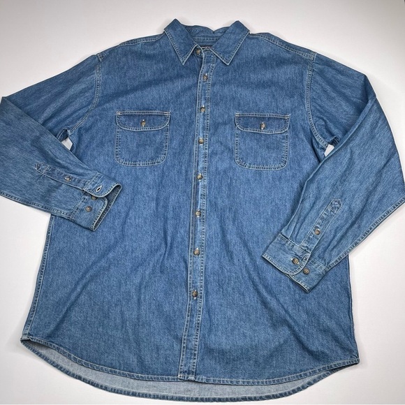 Northcrest Denim Shirt Button Long Sleeve Vintage Blue Western Work Outdoor XXLT - Picture 1 of 12